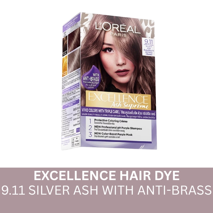 Excellence Ash Supreme Hair Color - 9.11 Silver Ash with Anti Brass Purple Shampoo