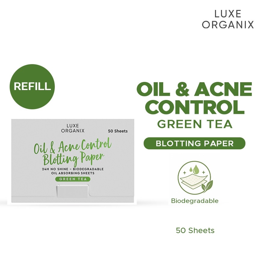 Luxe Organix Green Tea Blotting Paper Powder Finish Refill 50 Sheets