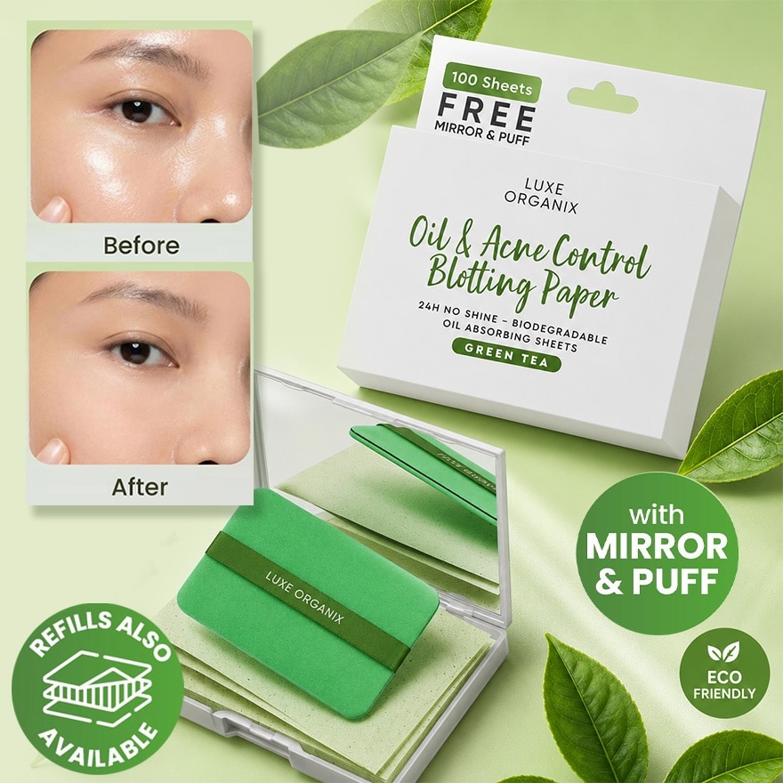 Luxe Organix Green Tea Blotting Paper Powder Finish Refill 50 Sheets