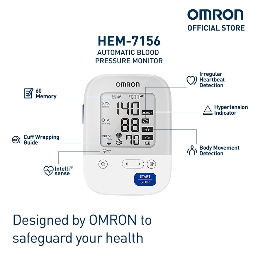 OMRON HEM-7156 Automatic Upper Arm Blood Pressure Monitor BP BPM Digital with Intellicuff