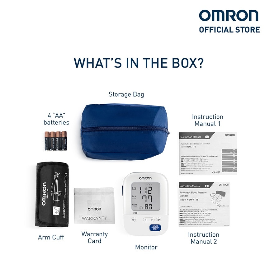 OMRON HEM-7156 Automatic Upper Arm Blood Pressure Monitor BP BPM Digital with Intellicuff