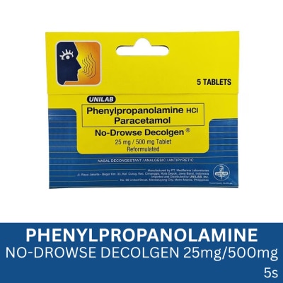 DECOLGEN Phenylpropanolamine HCI Paracetamol No-Drowse Decolgen PPA 500mg CPL 5 PCH SS PH