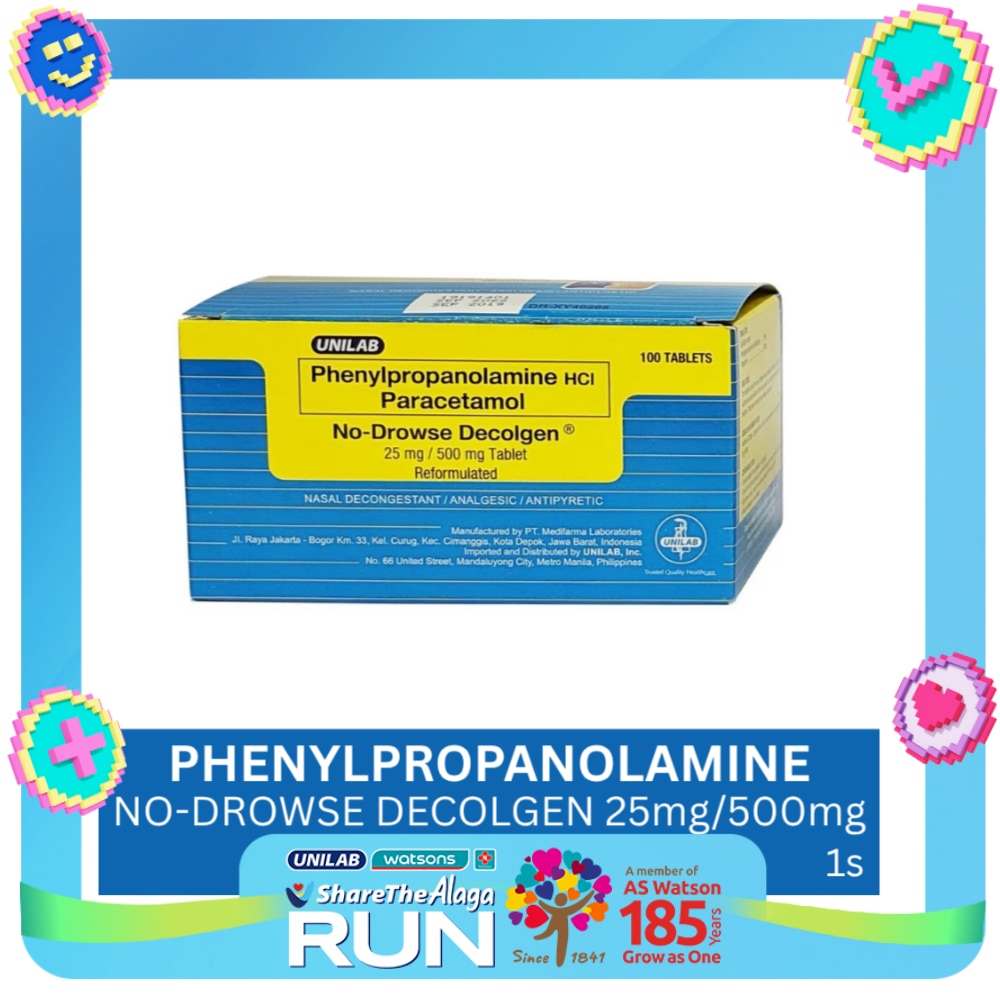 DECOLGEN Phenylpropanolamine HCI Paracetamol No-Drowse Decolgen PPA 25mg 500mg Sold PerPiece