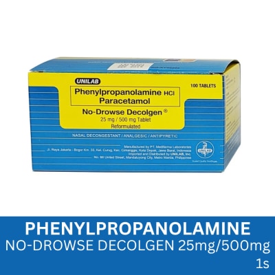 DECOLGEN DECOLGEN Phenylpropanolamine HCI Paracetamol No-Drowse Decolgen PPA 25mg 500mg Sold PerPiece