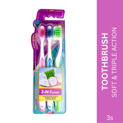 WATSONS Triple Action Toothbrush Soft 3pcs