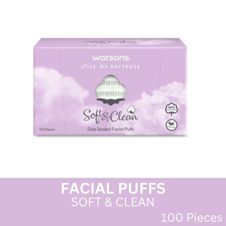 Soft & Clean Side Sealed Facial Puffs 100 sheets