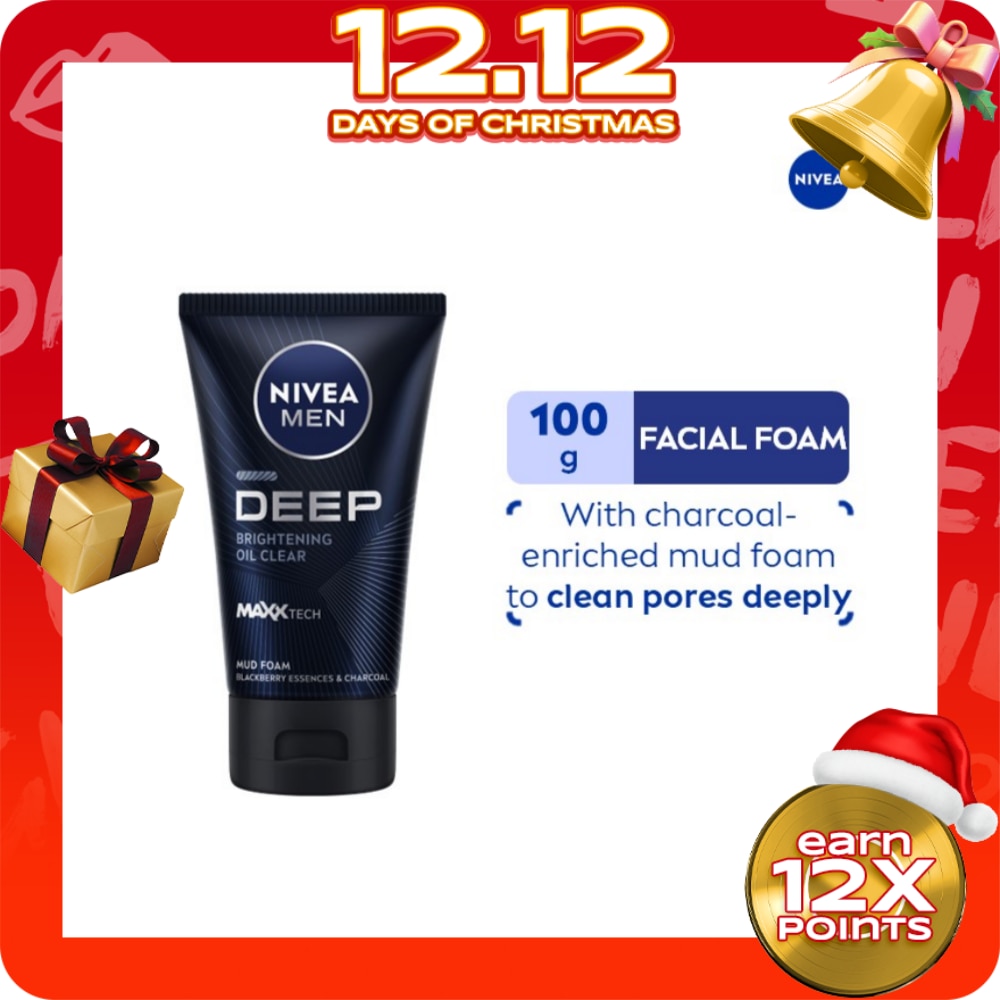 MEN Facial Wash Deep Oil Clear with Black Essences Mud Foam 100g