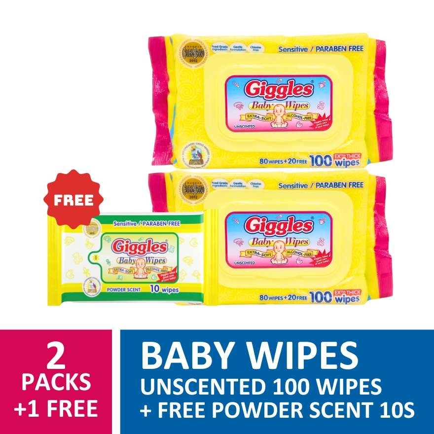 Baby Wipes Unscented 96 wipes x 2 packs + 1 free 10 wipes
