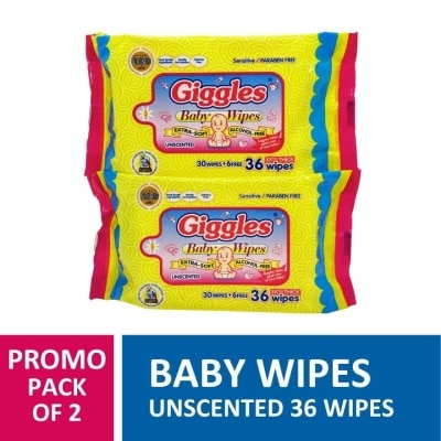 GIGGLES Baby Wipes Unscented 32 wipes x 2 packs
