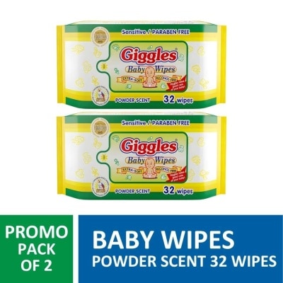 GIGGLES Baby Wipes Powderscent 32 wipes x 2 packs