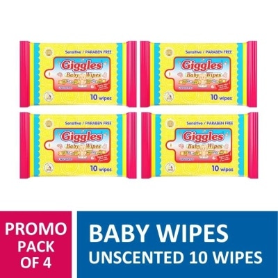 GIGGLES Baby Wipes Unscented 10 wipes x 4 packs