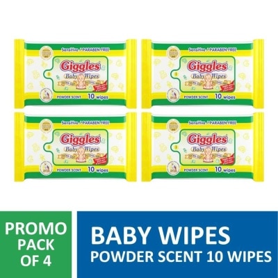 GIGGLES Baby Wipes Powderscent 10 wipes x 4 packs