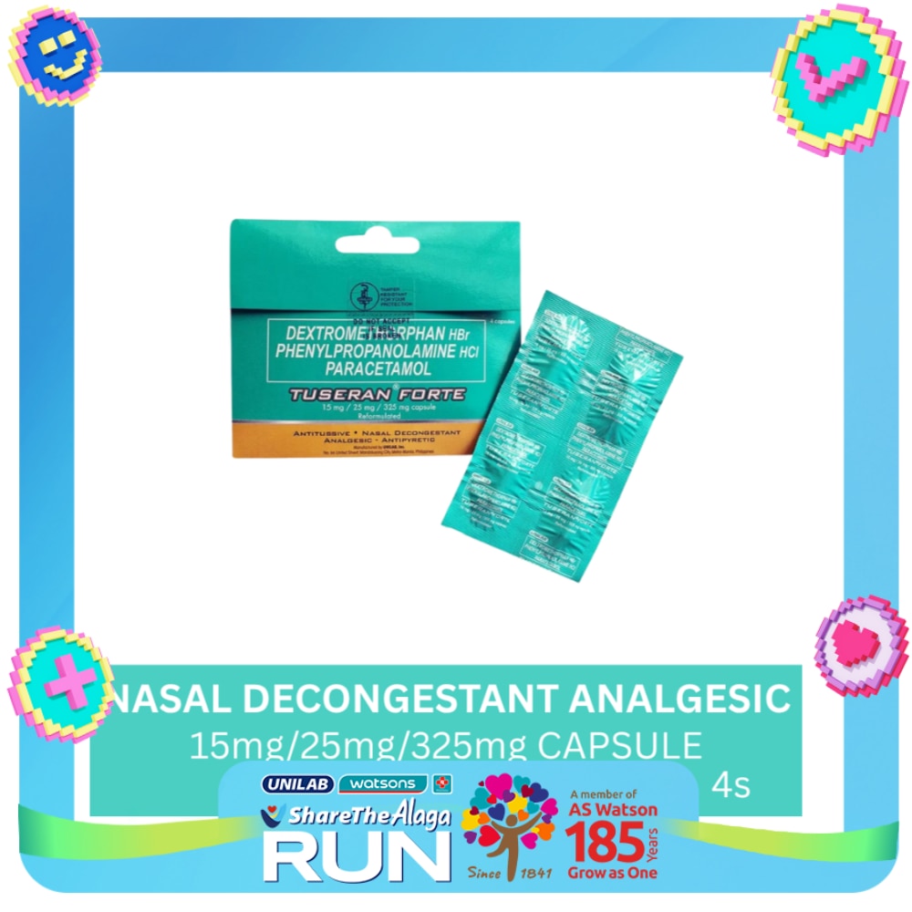 Tuseran Forte (Dextromethorpan Hydrobromide + Phenylpropanolamine Hydrochloride + Paracetamol) 4 Capsules