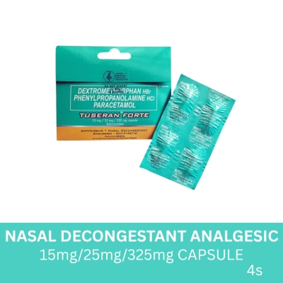 TUSERAN Tuseran Forte (Dextromethorpan Hydrobromide + Phenylpropanolamine Hydrochloride + Paracetamol) 4 Capsules