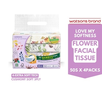 WATSONS X Flower Travel Tissue 3ply 50 sheets 4 packs