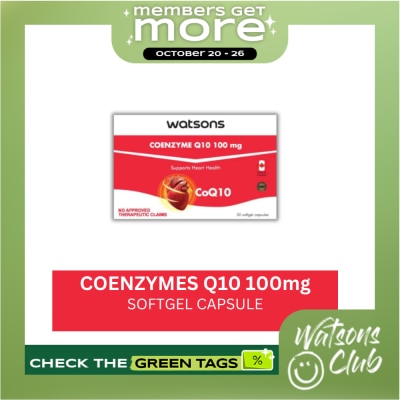 WATSONS GENERICS WATSONS GENERICS WATSONS GENERICS Coenzyme Q10 Softgel Capsule 100mg (Sold Per Piece) image