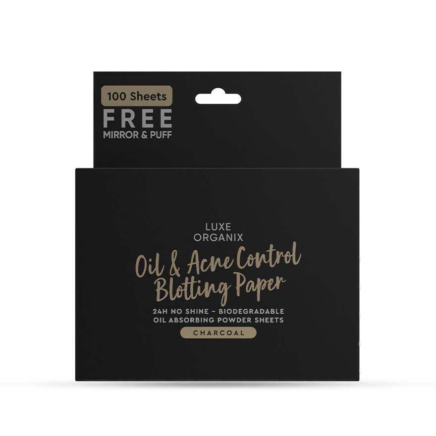 Luxe Organix Anne Clutz Charcoal Oil Absorbing Blotting Paper with Compact Mirror 50+20 Sheets image