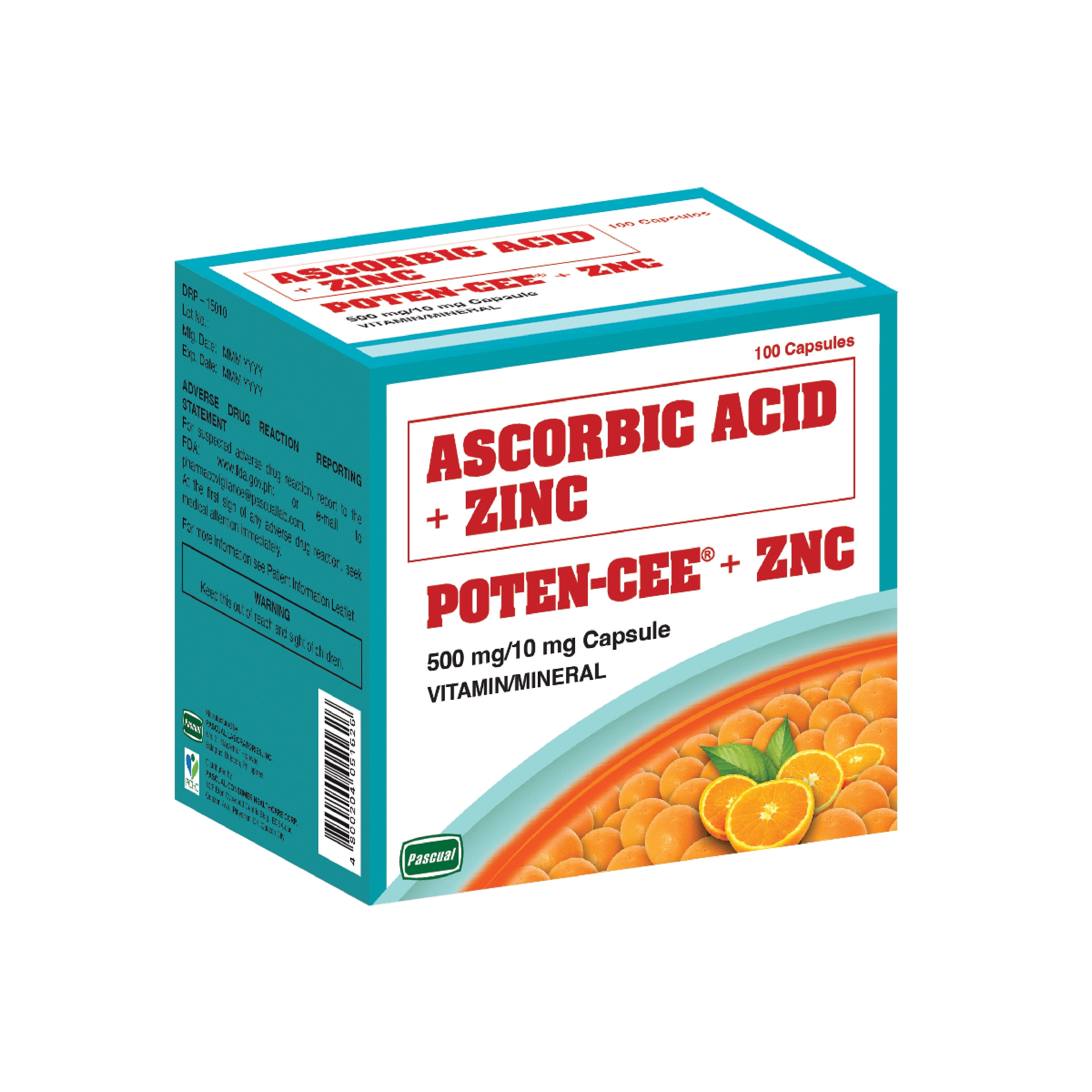 + ZN (Ascorbic Acid + Zinc) 500mg/10mg 1 Capsule (sold per piece)