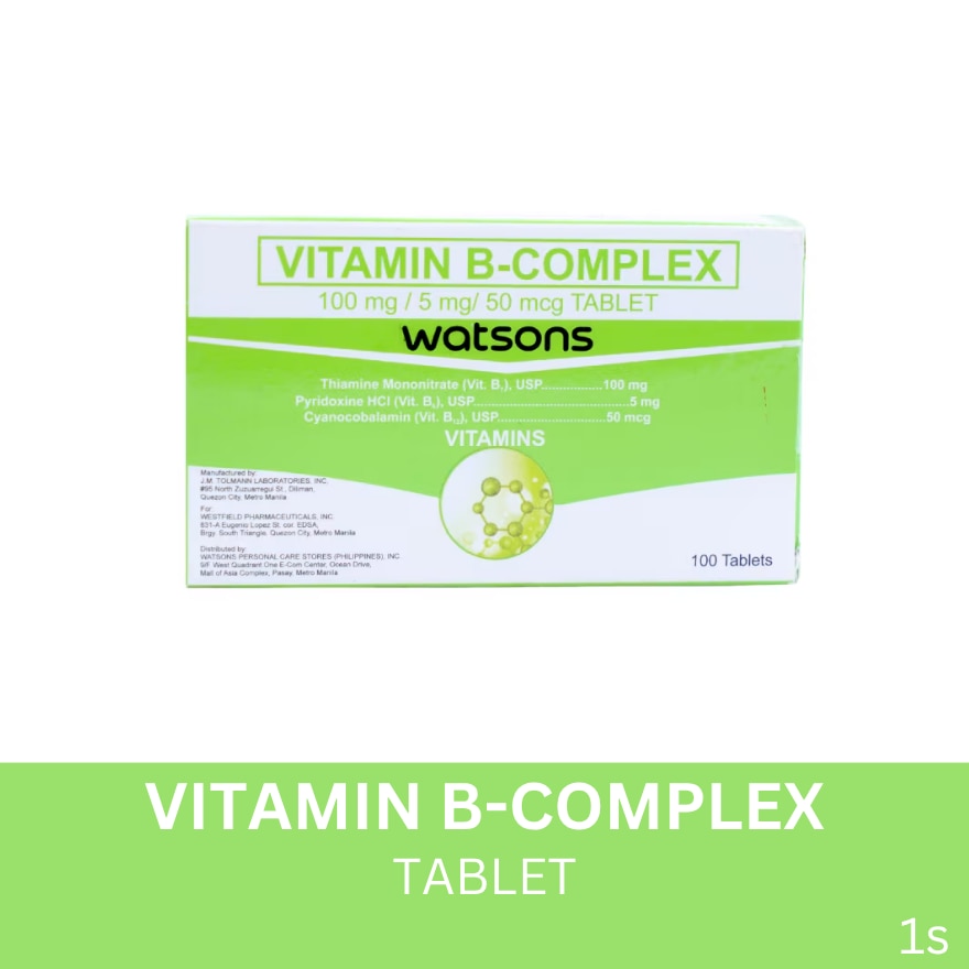 Vitamin B-Complex 100 mg/5mg/50mcg Tablet (Sold per Piece)