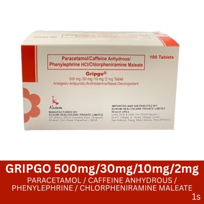 GRIPGO GRIPGO Gripgo Paracetamol + Caffeine Anhydrous + Phenylephrine HCI + Chloropheniramine Maleate Sold Per Piece