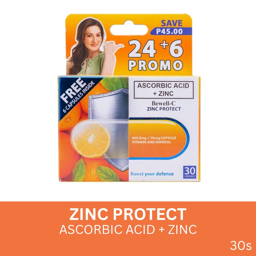 BEWELL C Zinc Protect (Ascorbic Acid + Zinc) 24+6 Capsules Promo Pack