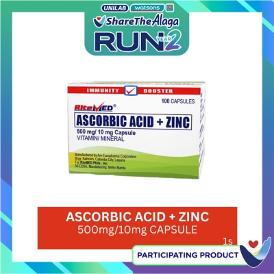 RITEMED Ascorbic Acid + Zinc 500mg 1 Capsule [SOLD PER PIECE] image