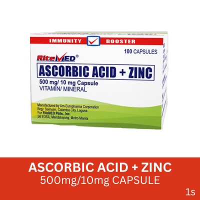 RITEMED Ascorbic Acid + Zinc 500mg 1 Capsule [SOLD PER PIECE]