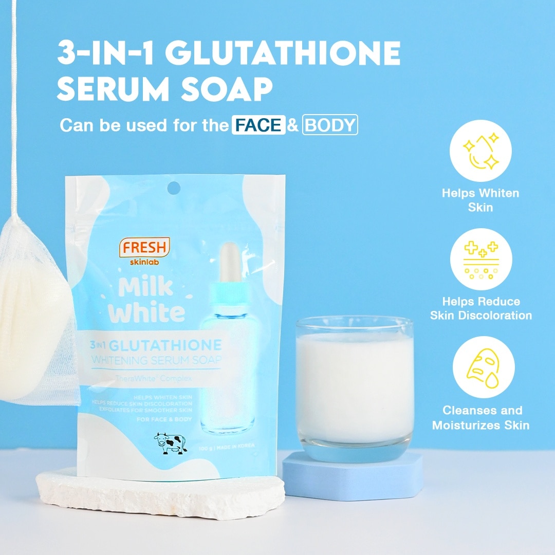 FRESH Skinlab Milk White 3 in 1 Glutathione Whitening Serum Soap 100g