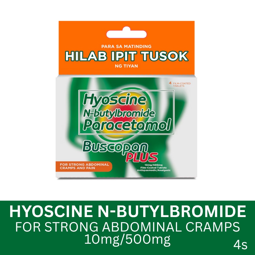 Plus Hyoscine + N-butylbromide + Paracetamol 10mg/500mg 4 Film-Coated Tablets