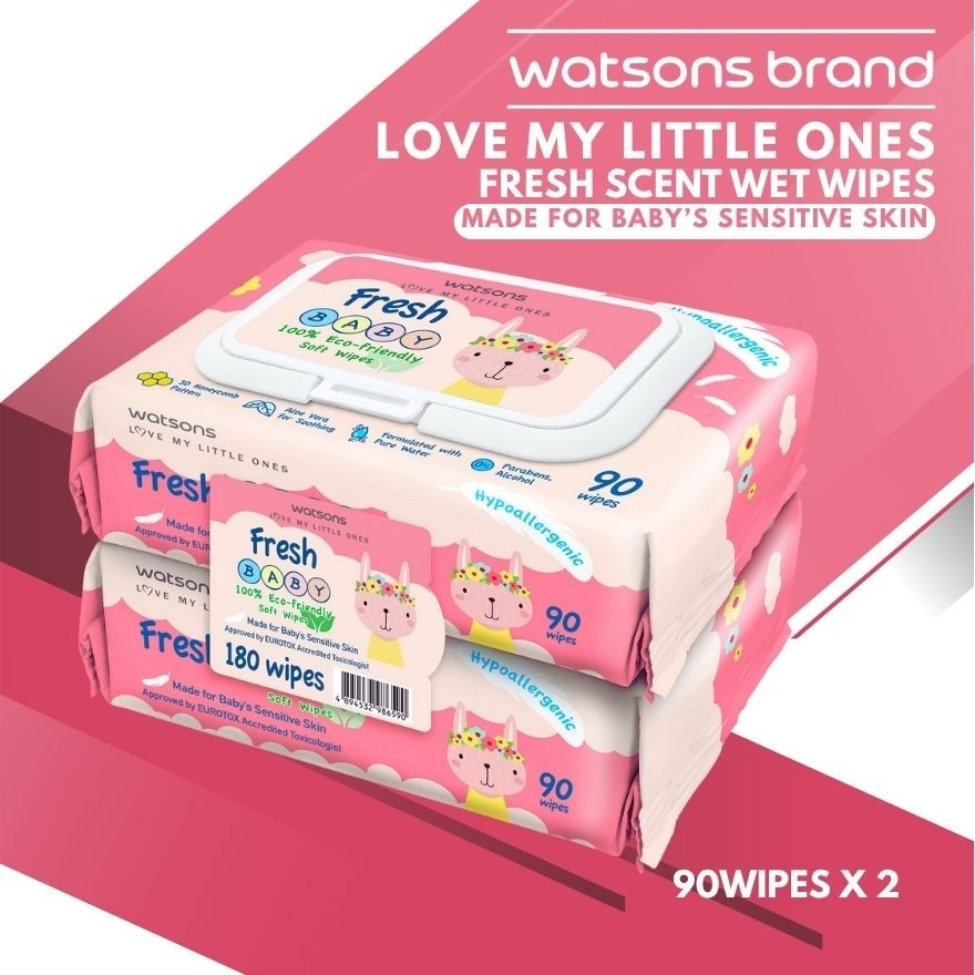 Love My Little Ones Fresh Baby 100% Eco-Friendly Soft Wipes 90 wipes 2s