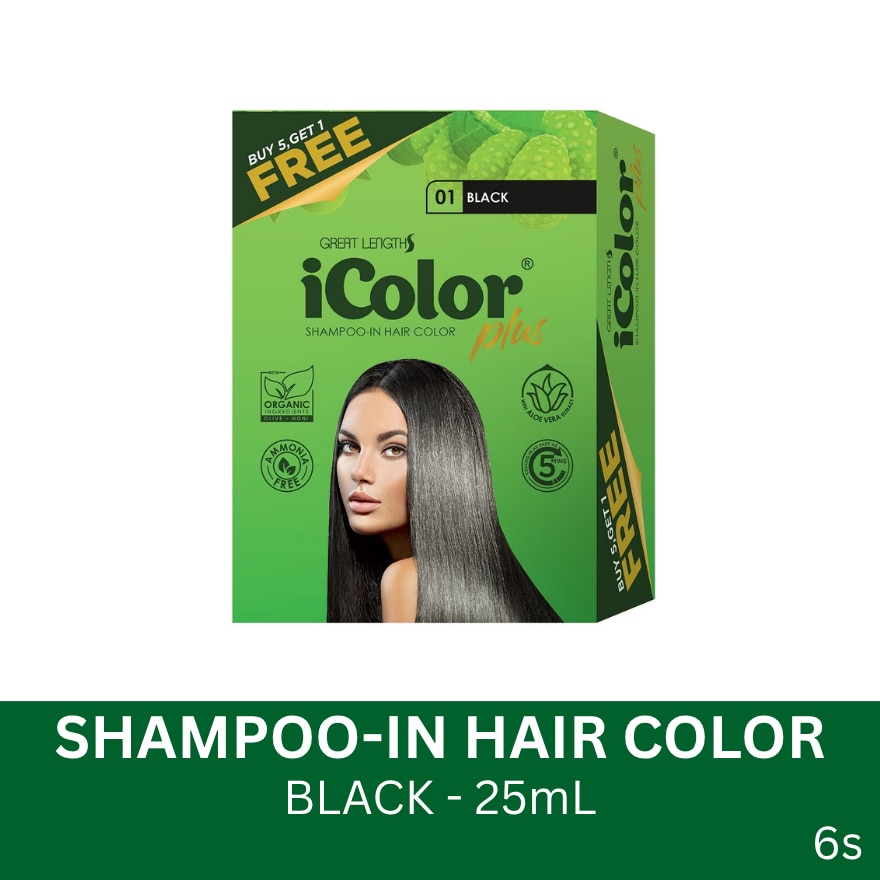 Plus Shampoo-In Hair Color Black 25ml 5+1 FREE