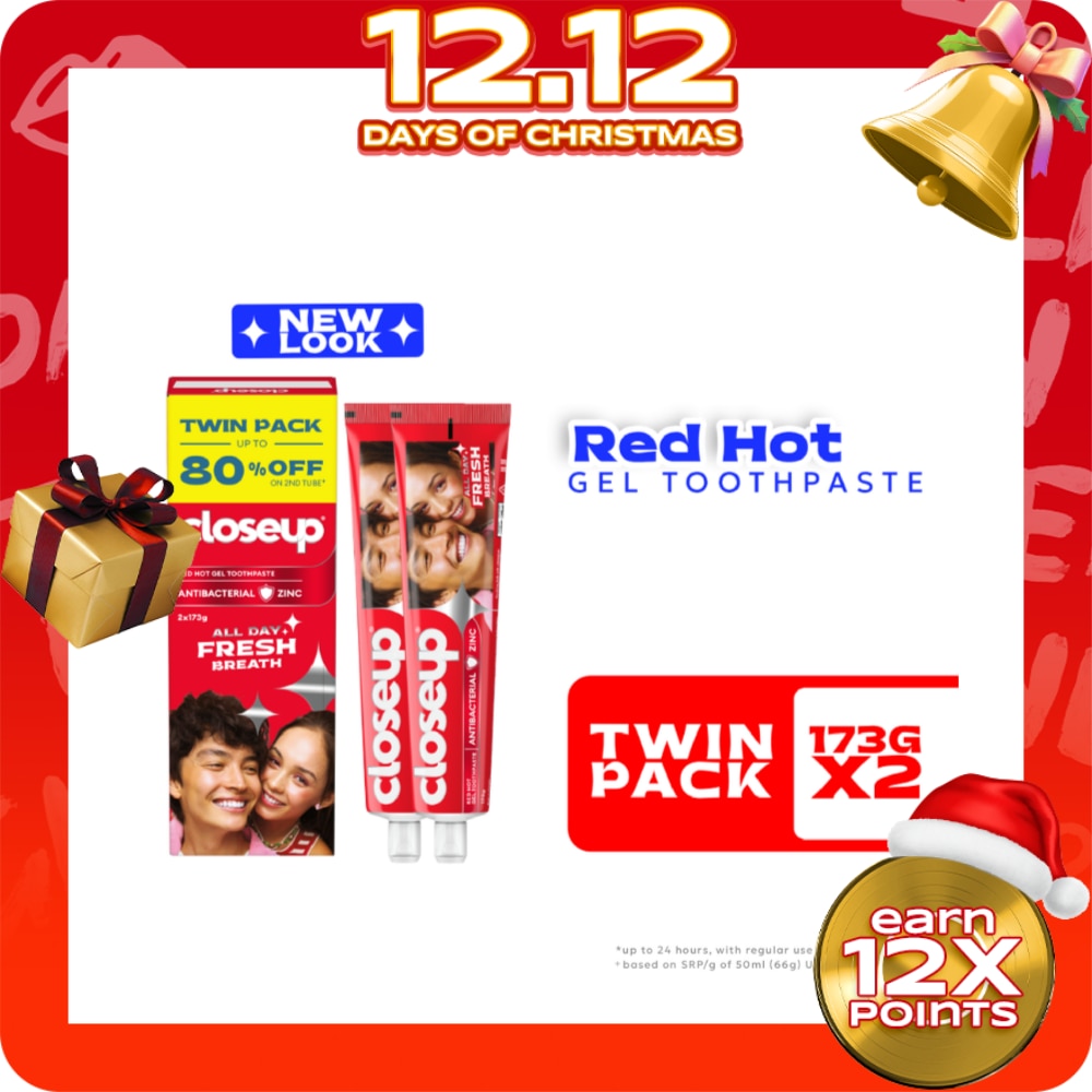 CLOSEUP Gel Toothpaste Antibacterial Zinc Red Hot 173g Twin Pack