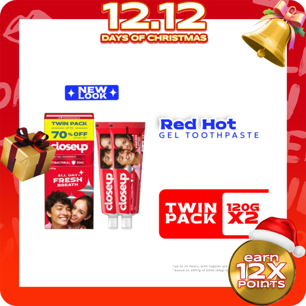 CLOSEUP Gel Toothpaste Antibacterial Zinc Red Hot 120g Twin Pack