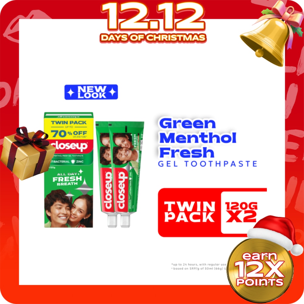 CLOSEUP Gel Toothpaste Antibacterial Zinc Green Menthol 120g Twin Pack