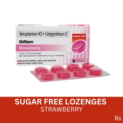 DIFFLAM Benzydamine HCI + Cetylpyridinium Cl 3mg/1.33 mg 8 Lozenges - Strawberry