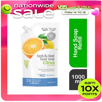 BODY TREATS - Fresh & Clean Hand Soap Citrus Scented Refill 1000ml