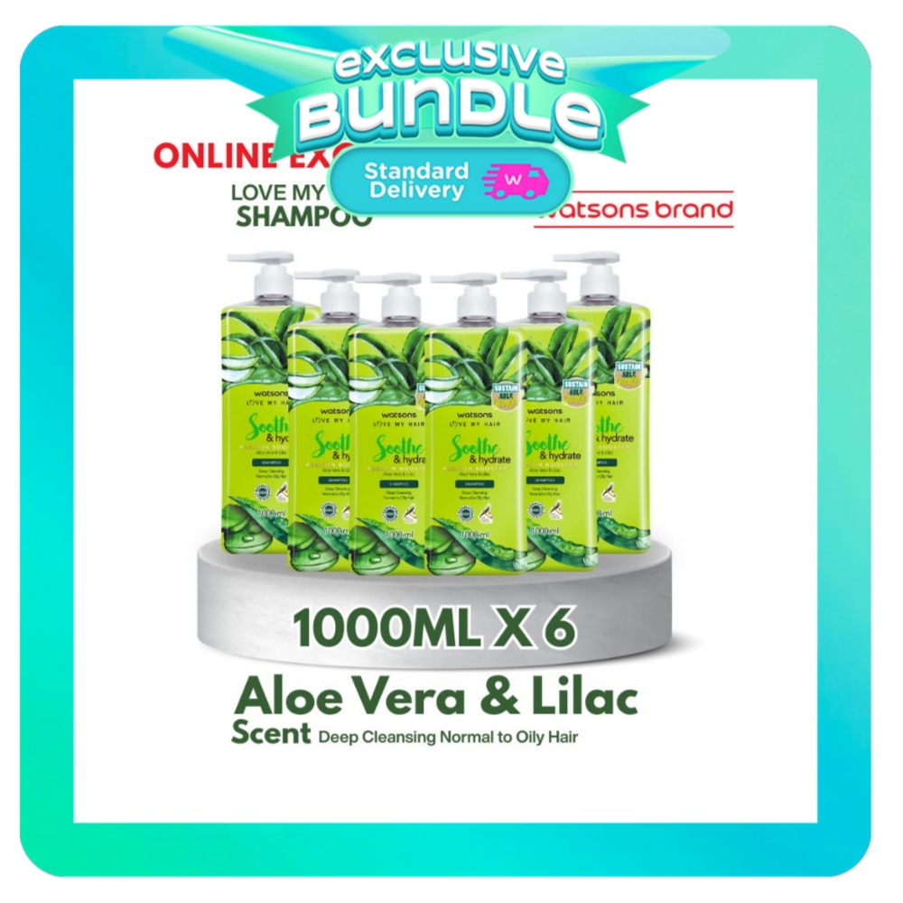 WATSONS love my hair soothe & hydrated kertin booster aloe vera & lilac shampoo 6s 1L image