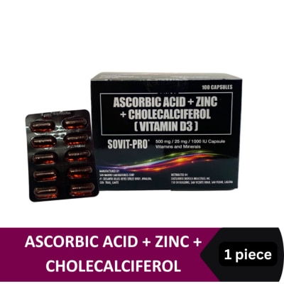 SOVIT - Ascorbic Acid + Zinc + Cholecalciferol (Vitamin D3) 1 Capsule (sold per piece)