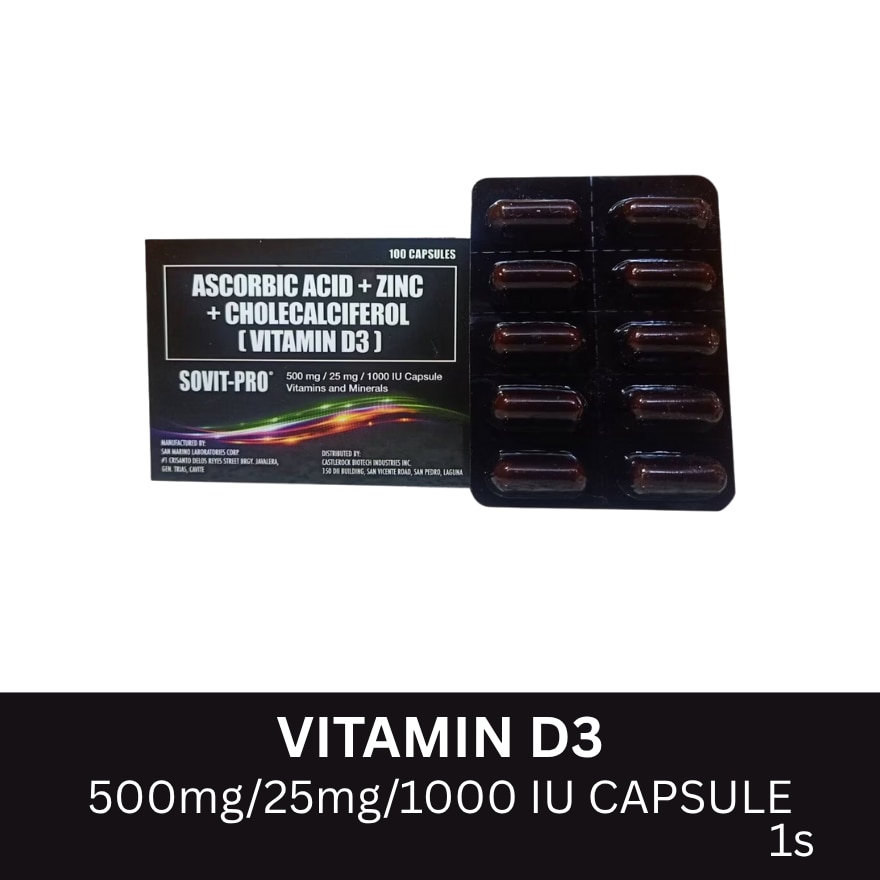 Ascorbic Acid + Zinc + Cholecalciferol (Vitamin D3) 1 Capsule (sold per piece)