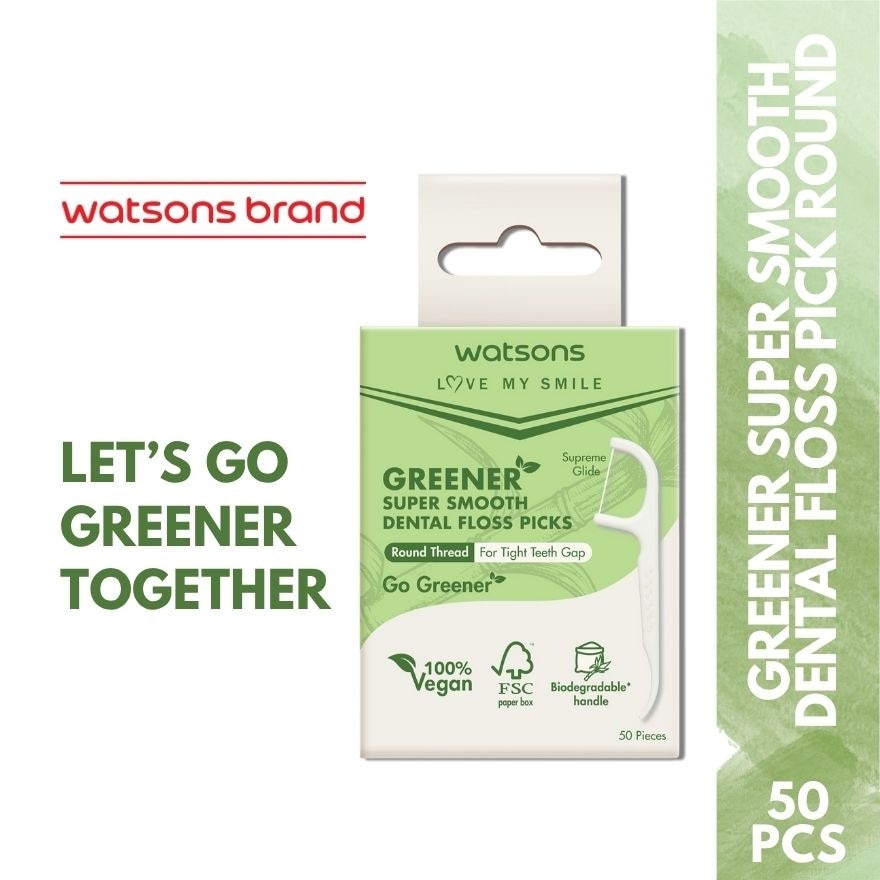 WATSONS Love My Smile Greener Super Smooth Dental Floss Picks Round Thread For Tight Teeth Gap 50s