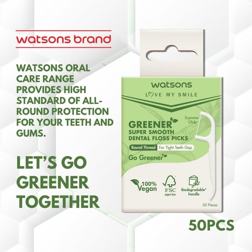 WATSONS Love My Smile Greener Super Smooth Dental Floss Picks Round Thread For Tight Teeth Gap 50s