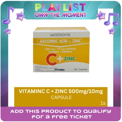 WATSONS GENERICS - Vitamin C + Zinc 500mg 10mg 1 Capsule (sold per piece)