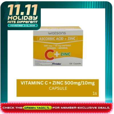 WATSONS GENERICS Vitamin C + Zinc 500mg 10mg 1 Capsule (sold per piece) image