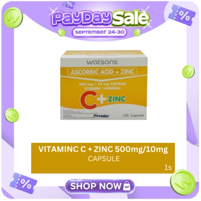 WATSONS GENERICS Vitamin C + Zinc 500mg 10mg 1 Capsule (sold per piece) image
