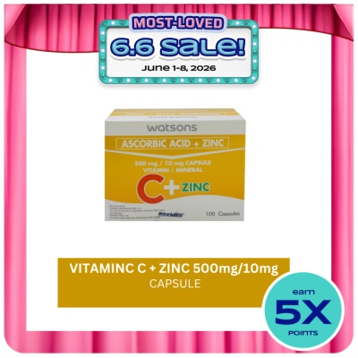 WATSONS GENERICS - Vitamin C + Zinc 500mg 10mg 1 Capsule (sold per piece)