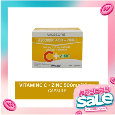 WATSONS GENERICS Vitamin C + Zinc 500mg 10mg 1 Capsule (sold per piece) image