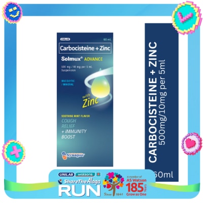 SOLMUX Advance Carbocisteine + Zinc 500 mg/ 10 mg 60ml Suspension