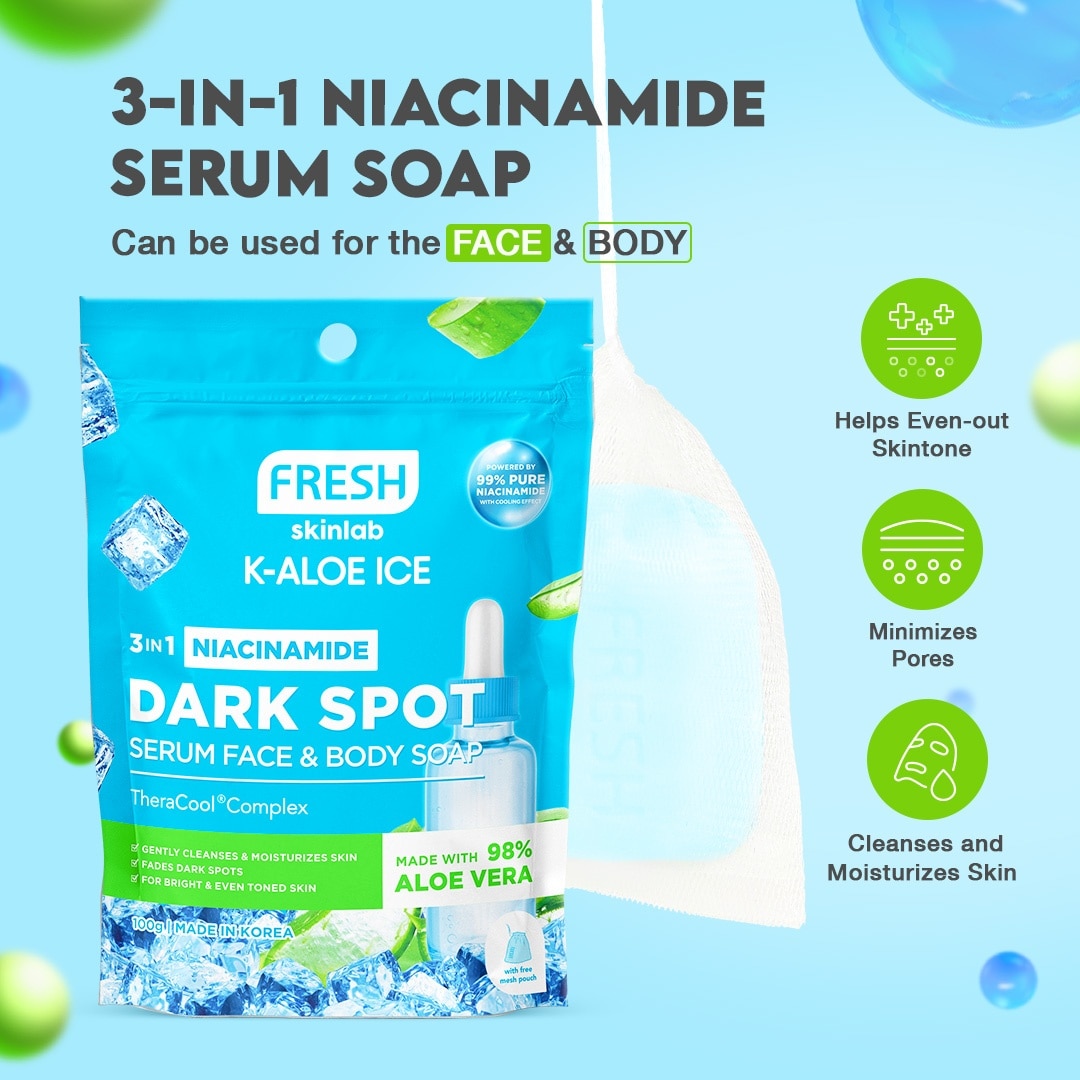 FRESH Skinlab Jeju Aloe Ice Niacinamide Dark Spot Serum Face & Body Soap 100g