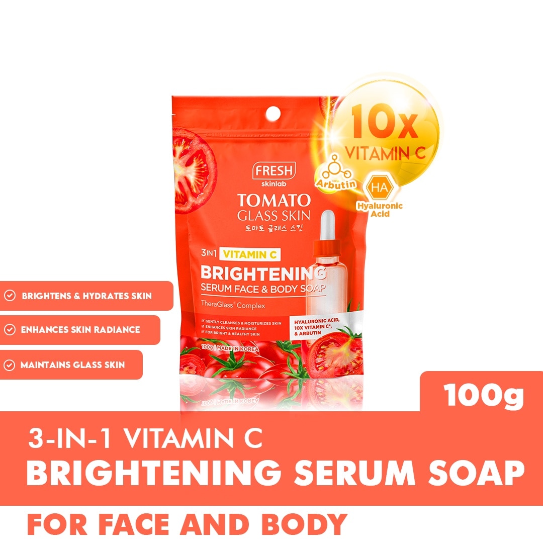 FRESH Skinlab Tomato Glass Skin 3 in 1 Vitamin C Brightening Serum Face & Body Soap 100g