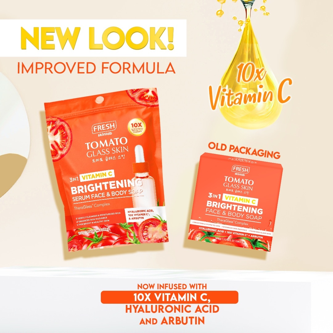 FRESH Skinlab Tomato Glass Skin 3 in 1 Vitamin C Brightening Serum Face & Body Soap 100g
